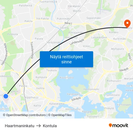 Haartmaninkatu to Kontula map