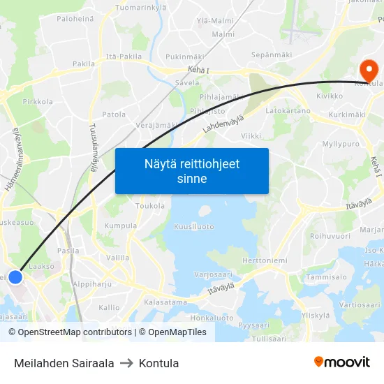 Meilahden Sairaala to Kontula map