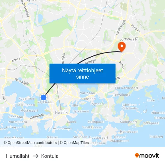 Humallahti to Kontula map