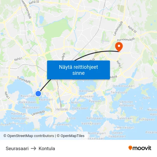 Seurasaari to Kontula map
