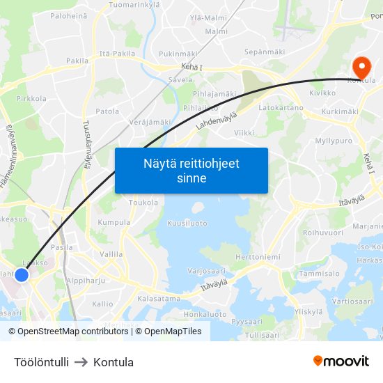 Töölöntulli to Kontula map