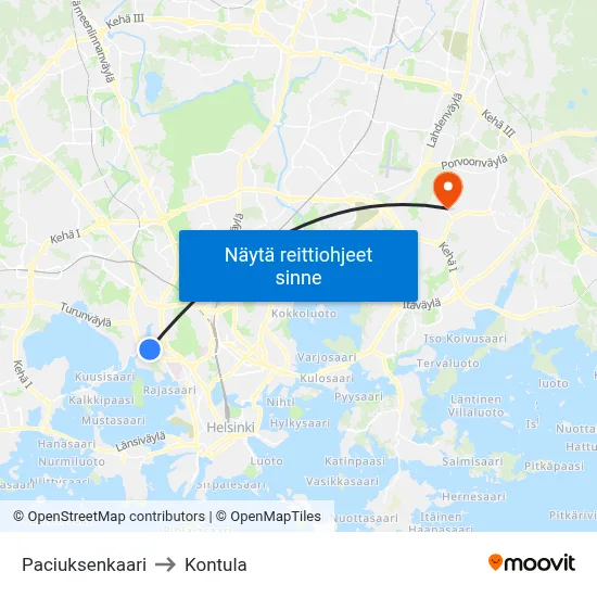 Paciuksenkaari to Kontula map