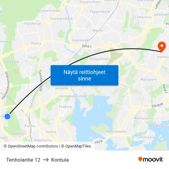 Tenholantie 12 to Kontula map