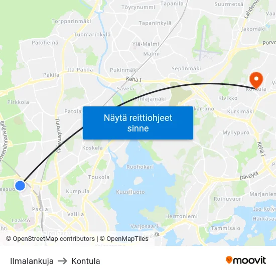 Ilmalankuja to Kontula map