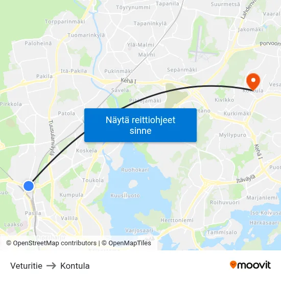 Veturitie [Veikkaus-Areena] to Kontula map