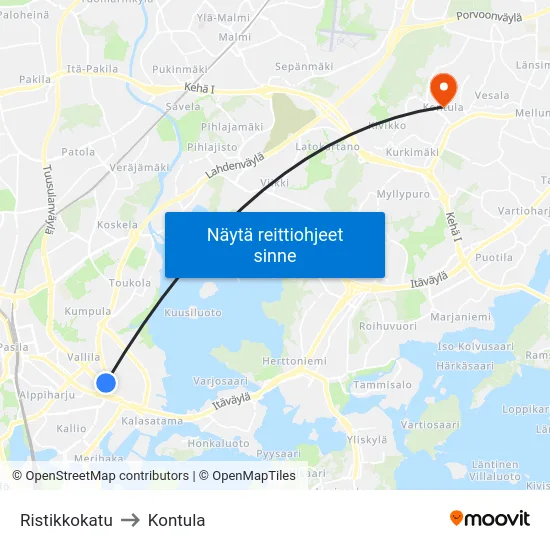 Ristikkokatu to Kontula map