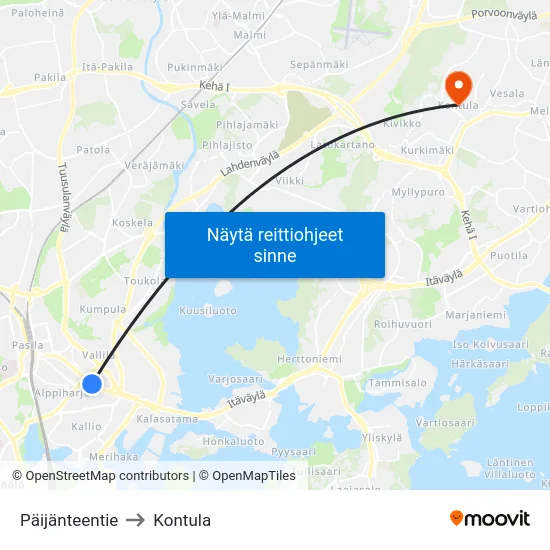 Päijänteentie to Kontula map