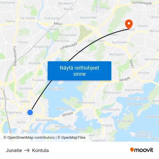 Junatie to Kontula map
