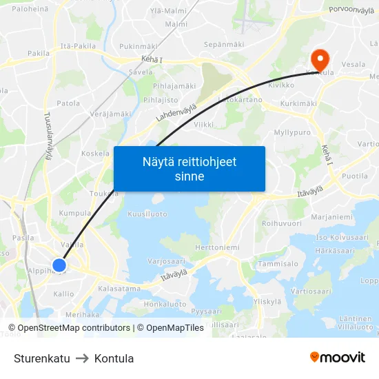 Sturenkatu to Kontula map