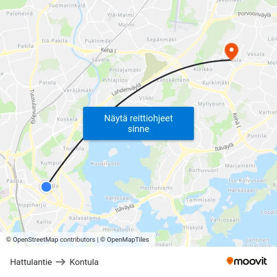 Hattulantie to Kontula map