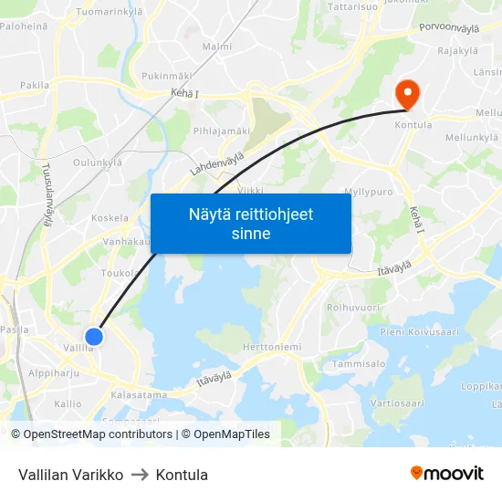 Vallilan Varikko to Kontula map