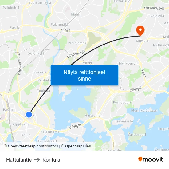 Hattulantie to Kontula map