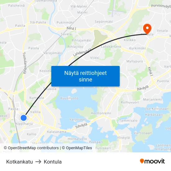 Kotkankatu to Kontula map