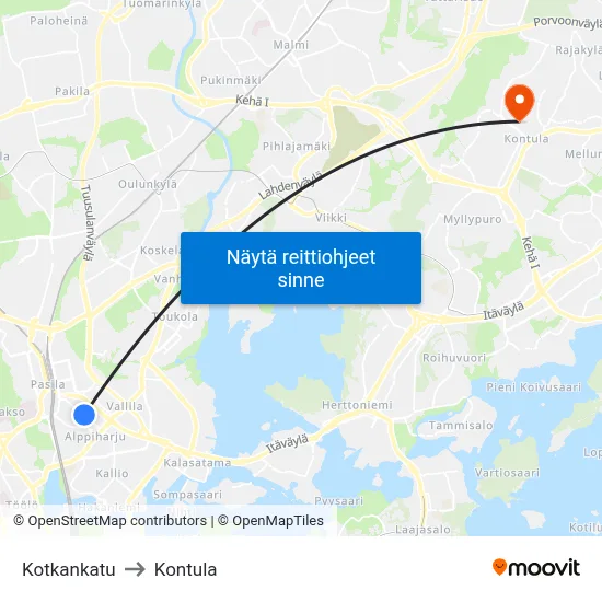 Kotkankatu to Kontula map