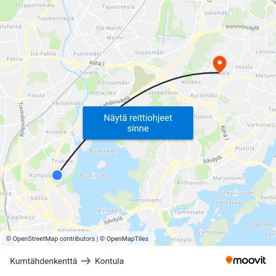 Kumtähdenkenttä to Kontula map