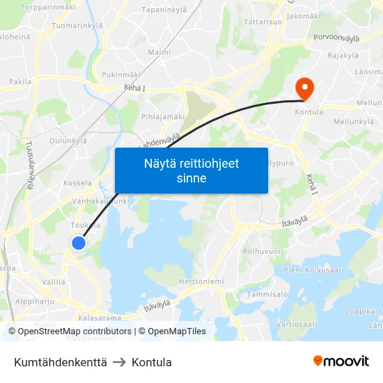 Kumtähdenkenttä to Kontula map