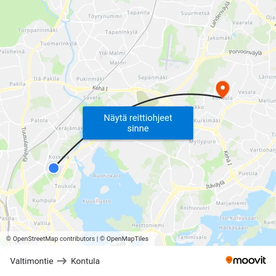 Valtimontie to Kontula map