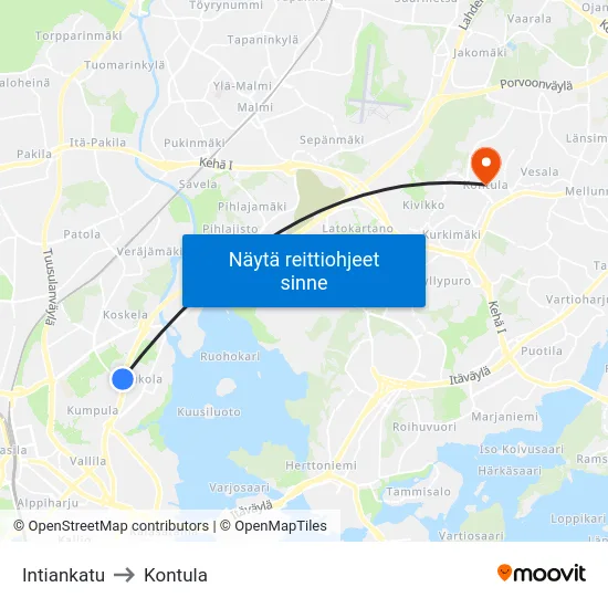 Intiankatu to Kontula map