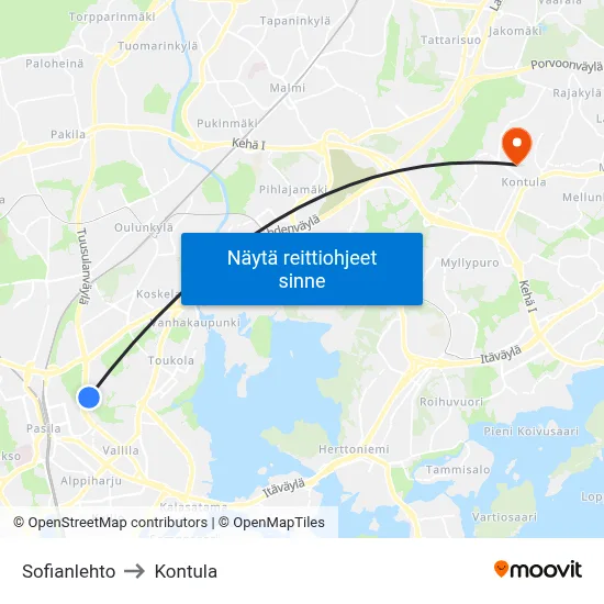 Sofianlehto to Kontula map