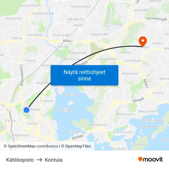 Kätilöopisto to Kontula map
