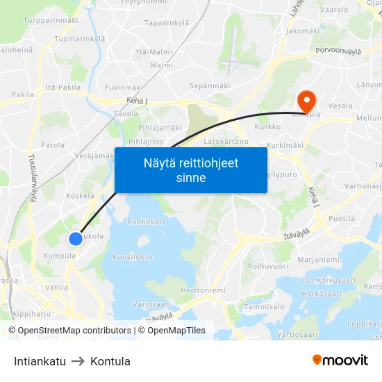 Intiankatu to Kontula map