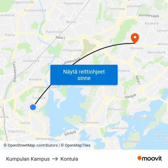Kumpulan Kampus to Kontula map