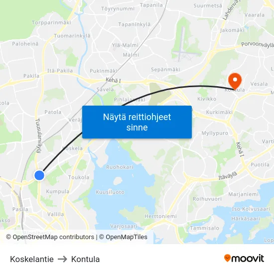 Koskelantie to Kontula map
