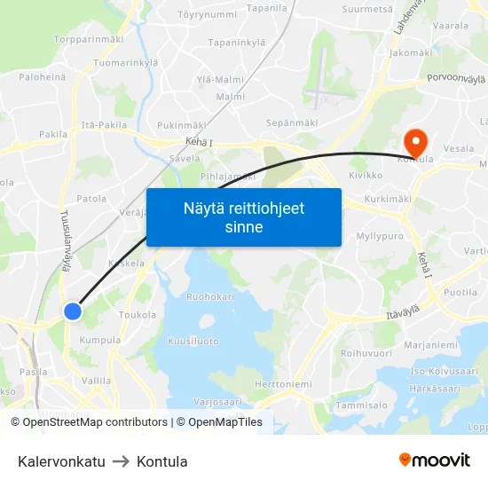 Kalervonkatu to Kontula map