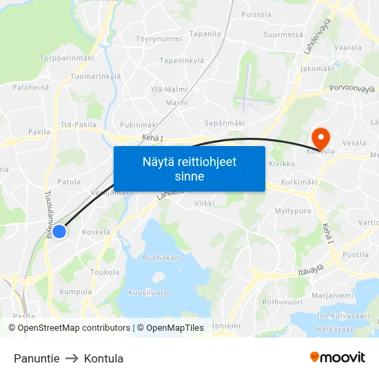 Panuntie to Kontula map