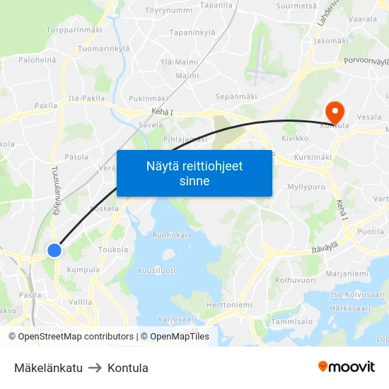 Mäkelänkatu to Kontula map