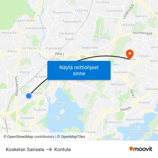 Koskelan Sairaala to Kontula map