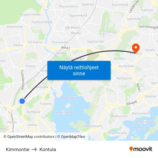 Kimmontie to Kontula map