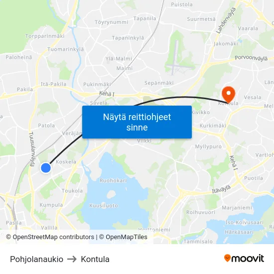 Pohjolanaukio to Kontula map