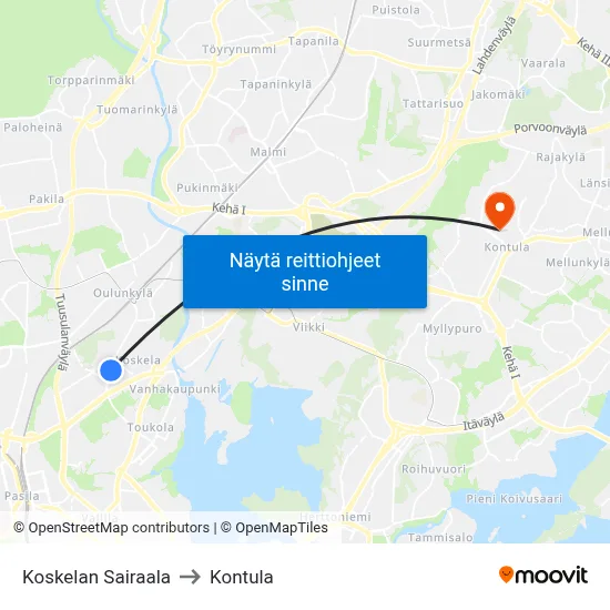 Koskelan Sairaala to Kontula map