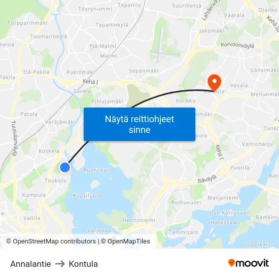 Annalantie to Kontula map