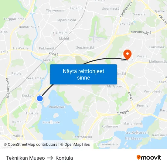 Tekniikan Museo to Kontula map