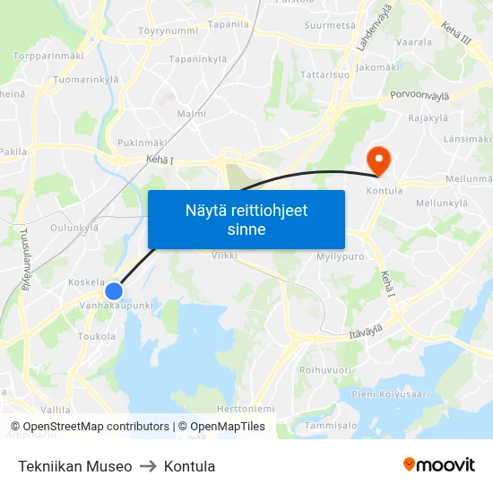 Tekniikan Museo to Kontula map