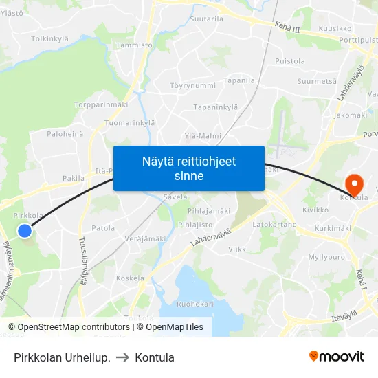 Pirkkolan Urheilup. to Kontula map
