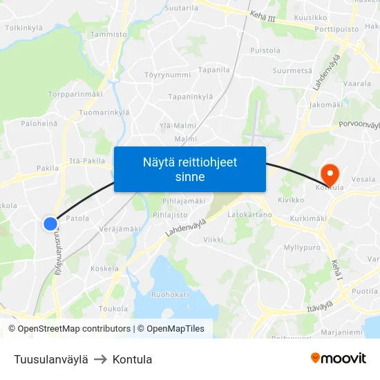 Tuusulanväylä to Kontula map
