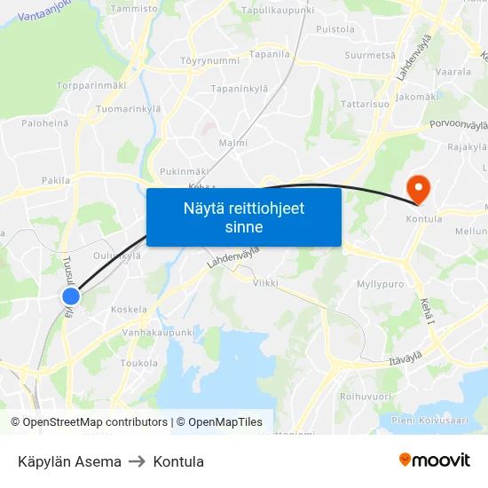 Käpylän Asema to Kontula map