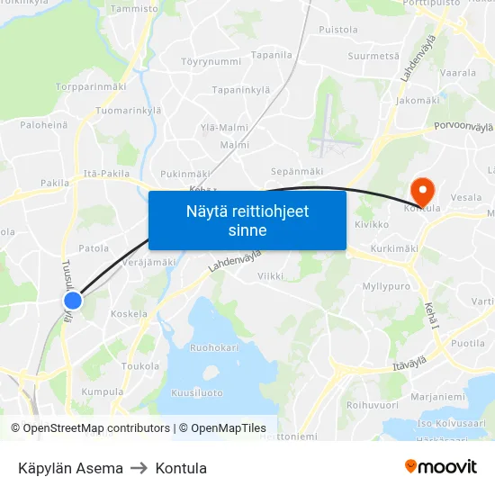 Käpylän Asema to Kontula map