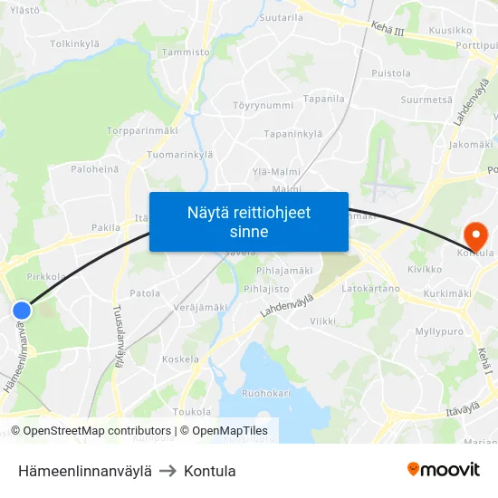 Hämeenlinnanväylä to Kontula map