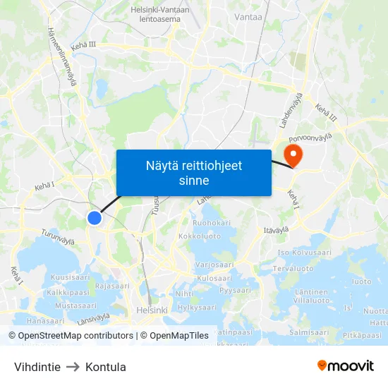 Vihdintie to Kontula map