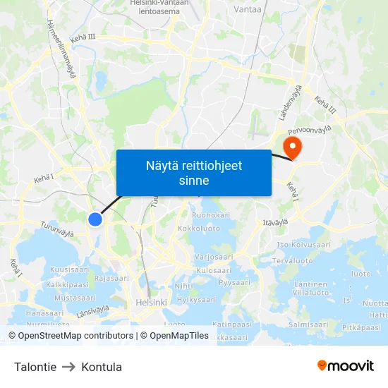 Talontie to Kontula map