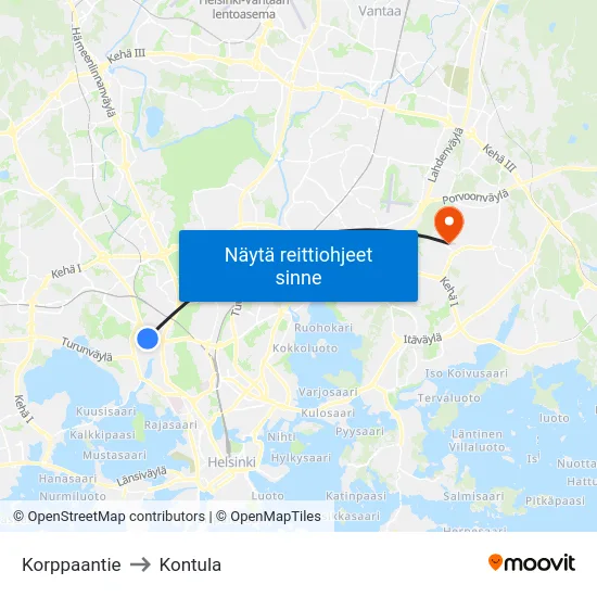 Korppaantie to Kontula map