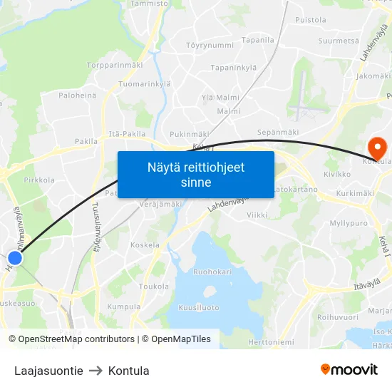 Laajasuontie to Kontula map
