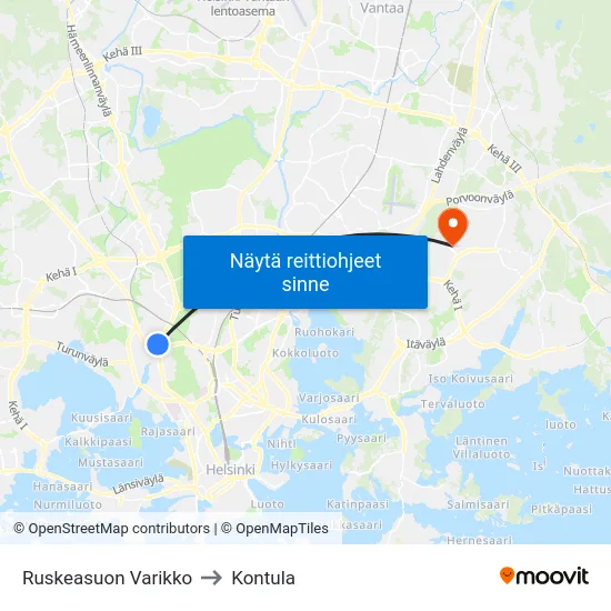 Ruskeasuon Varikko to Kontula map
