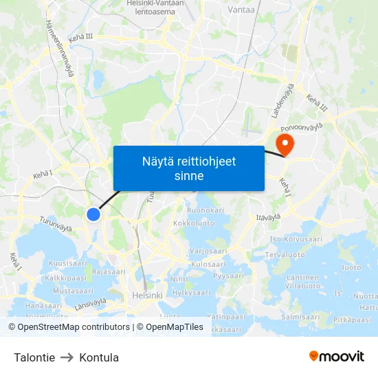 Talontie to Kontula map