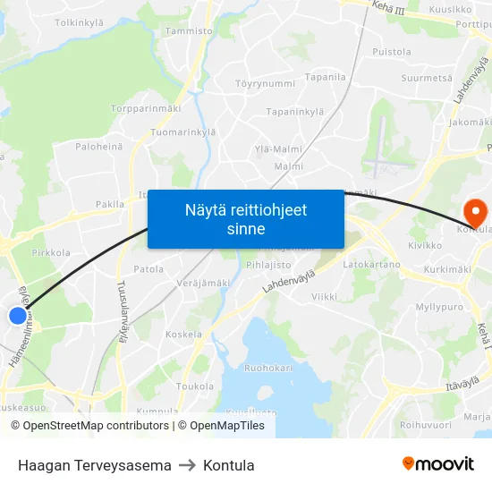 Haagan Terveysasema to Kontula map