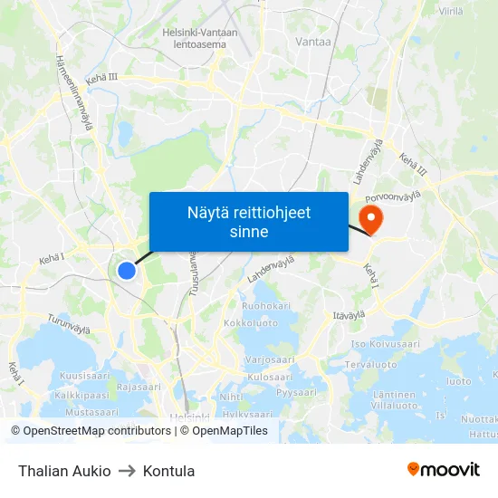 Thalian Aukio to Kontula map